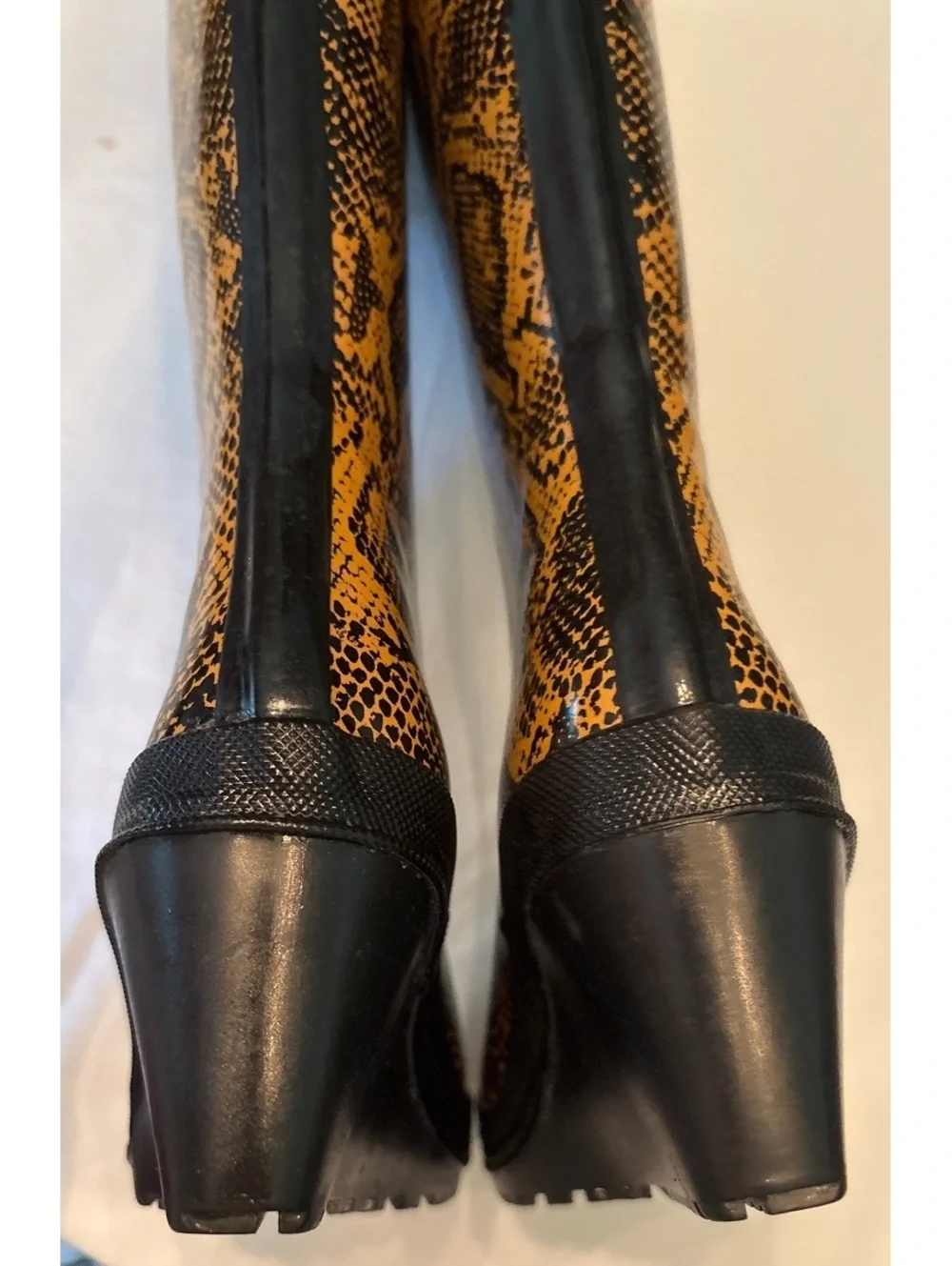 Wedge Welly Snakeskin Pattern Wedge Rubber Boots 5